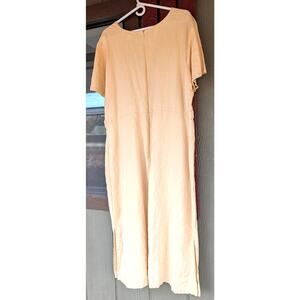 FADS Vintage Linen Dress Long Short Sleeve Lagen look Cottage 18W Butter Yellow